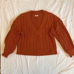 Spell Rust V-Neck Cable Knit Sweater